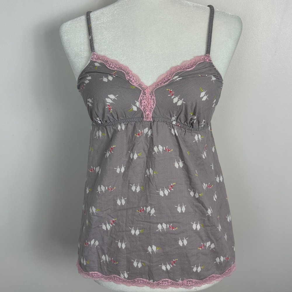Victorias Secret Y2K Lace Trim Babydoll Tank Top Womens Grey‎ Pink Size Medium